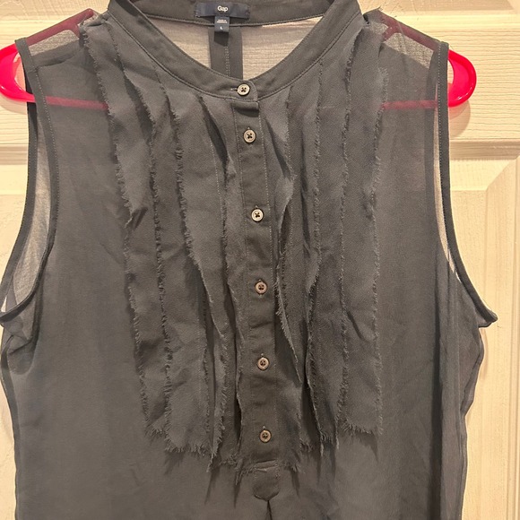 Gap Women Gray Sleeveless Sheer Button Front Ruffle Blouse Top Size L Whimsigoth - Picture 4 of 7